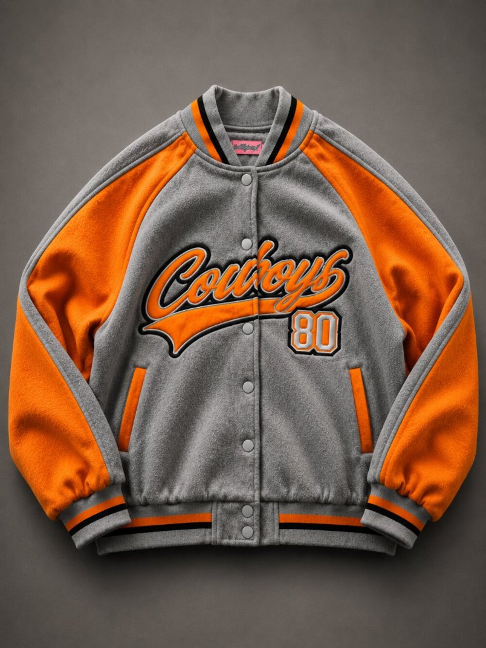 Edikted Cowboys 80 Oversized Varsity Sweatshirt Jacket Gray Orange Size M